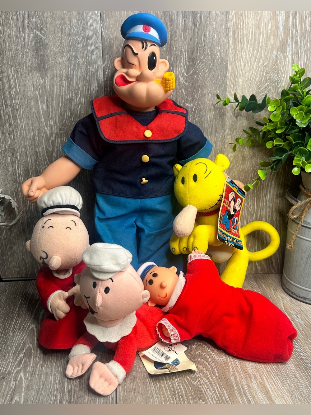 Vintage Popeye Plush Lot – 16” Sailor, Eugene the Jeep, Swee’Pea – King Features
